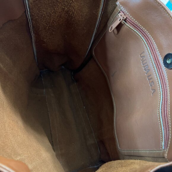 Vintage Laura USA Tan Leather Shopper Tote Bag - Picture 5 of 7